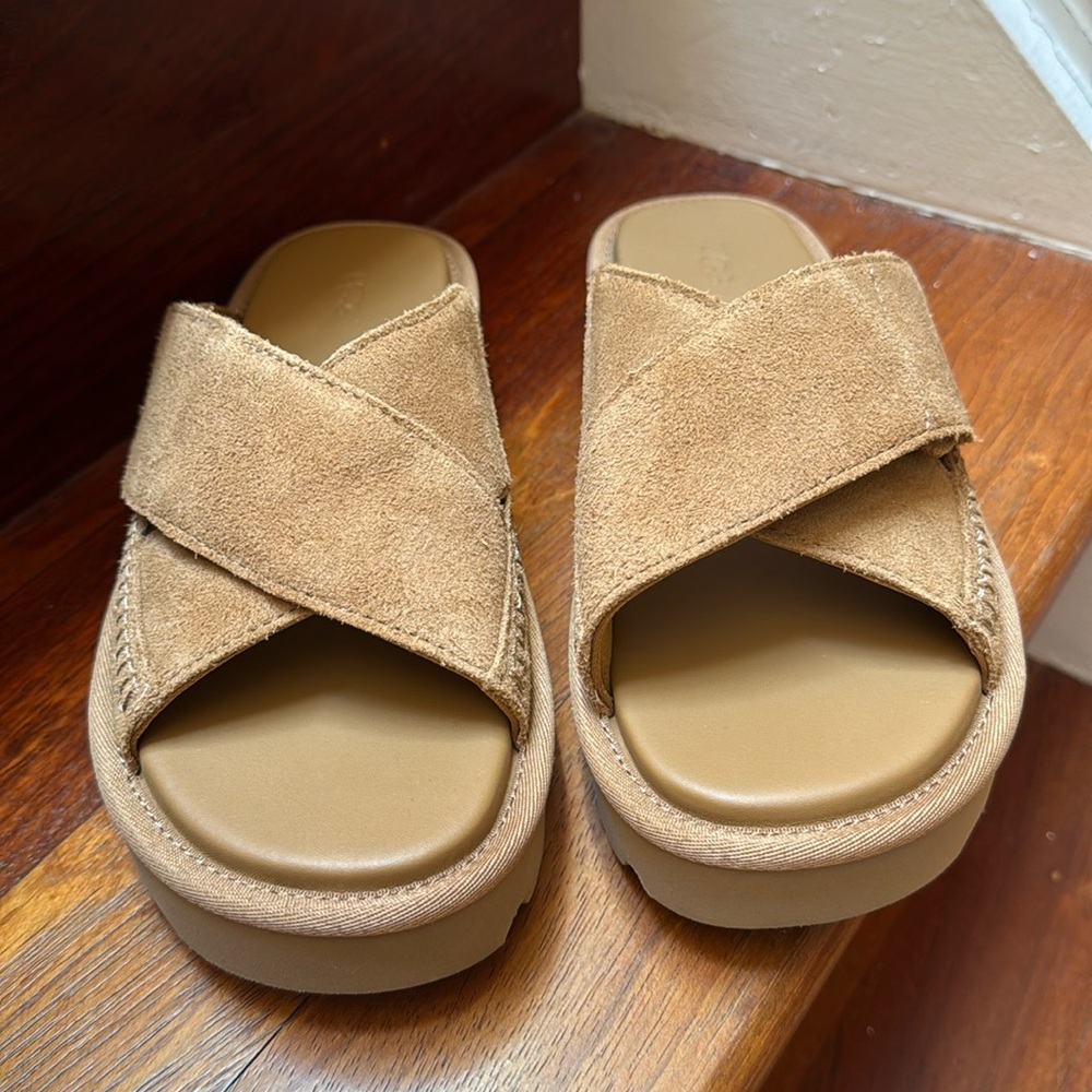 UGG NEW SUNGAZE PLATFORM SLIDE IN CHESTNUT - NEVER WORN NO BOX NO TAGS